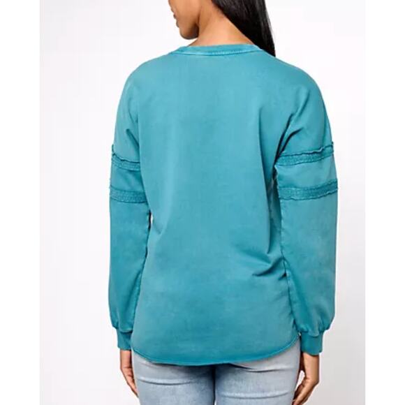 Denim & Co Canyon Retreat Blue French Terry Pullover Seaming Detail Women Small - Picture 3 of 9